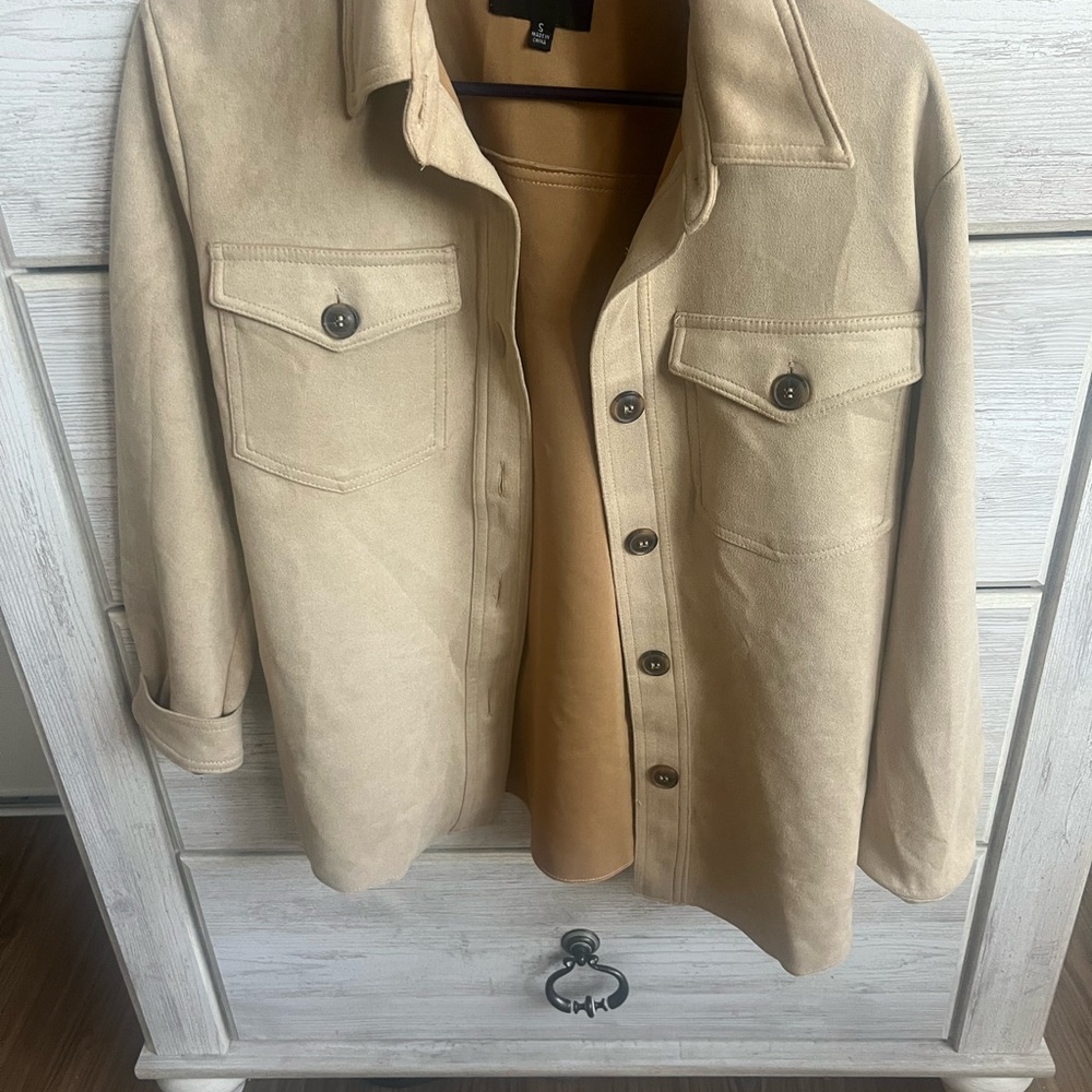 Tan Button-Up faux suede shirt Jacket